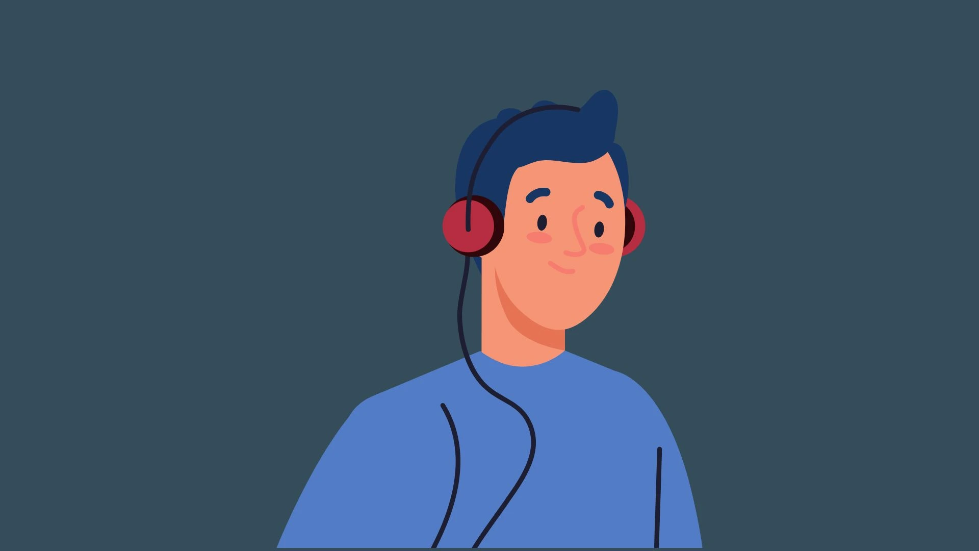 a man in a blue shirt listening to audiobooks